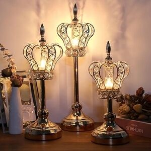 NEW! European Crown in Gold Tone w/ Faceted Acrylic Beads Candle Holder!